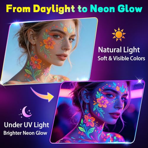 UV Reactive Body Paint Markers - 10 Neon Colors