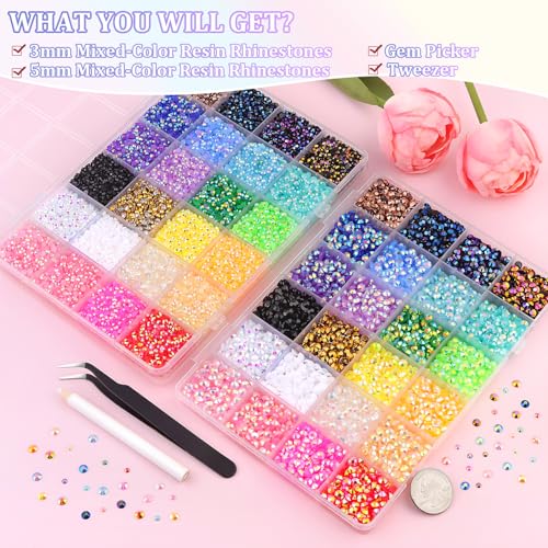 TINKRSTUFF Multicolored Jelly Rhinestones Kit 3mm & 5mm Flatback Gems for DIY Crafts & Nail Art - 2 Large Boxes