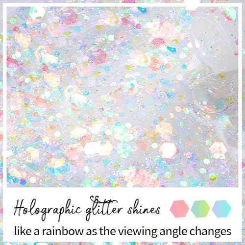DAGEDA Rainbow Color Body Glitter Gel, Holographic Face Glitter Body Gel Rave Party Accessories, Chunky Glitters for Face Hair Nails, Cosmetic Laser Powder Festival Sequins Paint Makeup