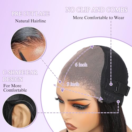 Yaki Straight Bob Human Hair Wigs 9x6 Bye Bye Knots HD Lace Front wig Glueless Wigs Human Hair Pre Plucked Pre Cut Pre Everything Yaki Bob 180% Density 10Inch