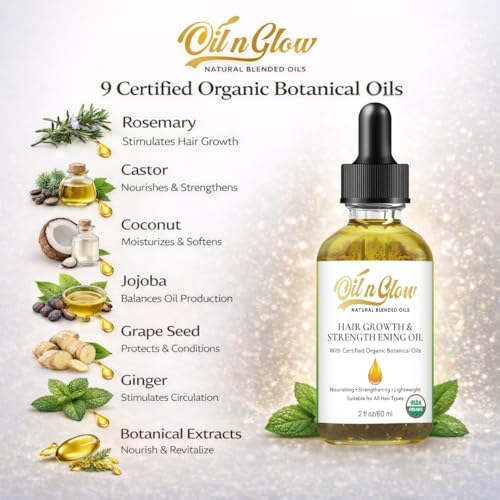 OilnGlow 9-in-1 Organic Peppermint Hair & Scalp Oil Leaves - Nourishing Thinning Hair Support