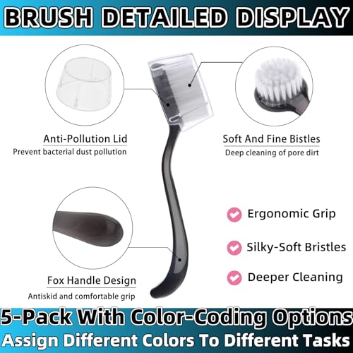 Soft Nail Dust Cleaning Brush Set - 5 Pcs Ergonomic Grip Brushes for Manicure & Pedicure