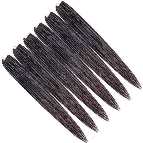 6 Packs/Lot 22 Strands/Pack Medium Box Braids Crochet Hair 30 Inch 1cm in Diameter 3X Synthetic Braiding Hair Extensions (24 Inch, T1B/33)