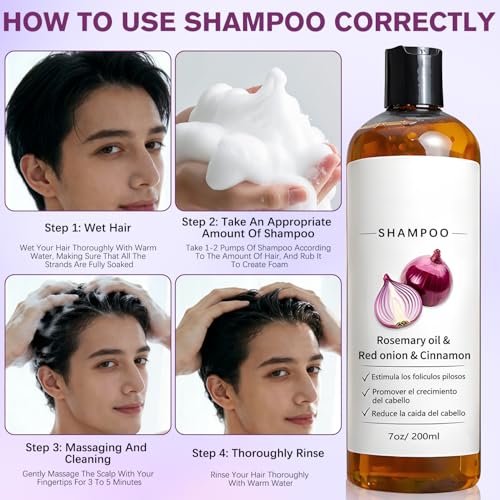 Onion Shampoo with Rosemary Oil & Biotin for Hair Loss, 7oz