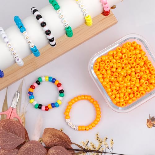 Auvoau 1000Pcs Pony Beads Bracelet 9mm Orange Plastic Barrel Pony Beads for Necklace,Hair Beads for Braids for Girls,Key Chain,Jewelry Making (Orange)