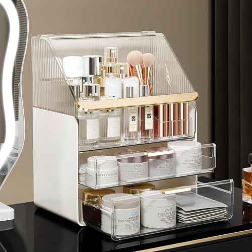 DASITON Dustproof MultiLayer Makeup Brush holder Organizer,Makeup Brush Holder,Makeup Organizers,Large Capacity Desktop Storage Box with Drawer,for Beauty Products...£¨Clear
