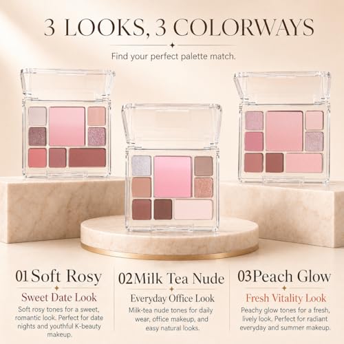 MOOMARTO All-in-One Makeup Palette with Eyeshadow, Blush & Contour - Soft Rosy