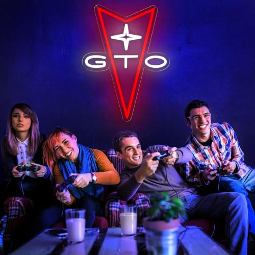 AHlove GTO Neon Car Sign - LED Store Wall Decor, Man Cave, Bedroom & Garage, 16x12 Inches, White & Red, 5V Power Adapter