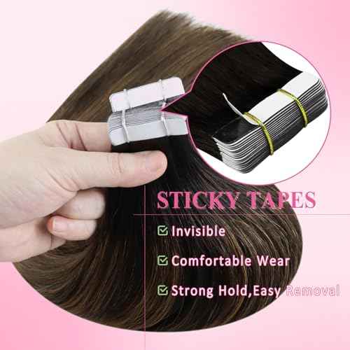 YoungSee Tape in Human Hair Extensions Brown Balayage Tape in Extensions Human Hair Dark Brown Tape-in Hair Extension Ombre Human Hair Tape-in Extension Long Hair 20 Inches 20pcs 50g