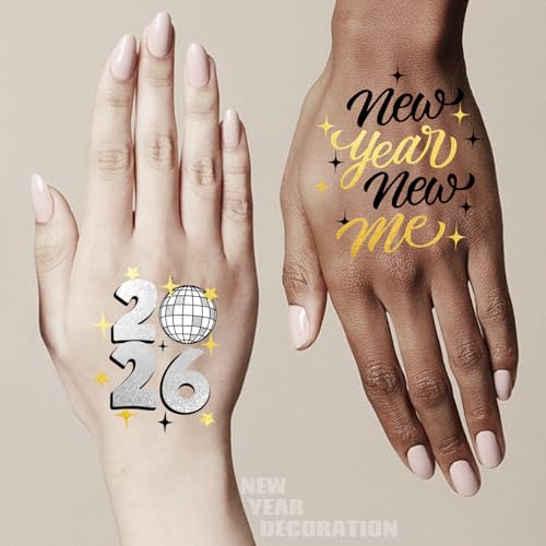 NYE Temporary Tattoos 2026 - 40 Gold & Silver Foil Designs