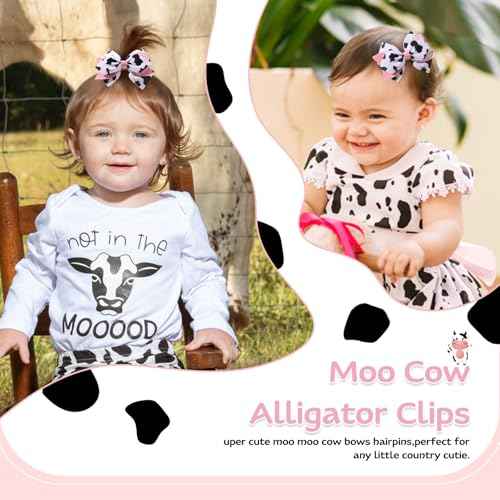 2PCS Glitter Cute Moo Cow Print Hair Bows Pink Grosgrain Ribbon Alligator Clips for Girls£¬Women, Toddlers, Infants, and Kids' Birthday Party Decor