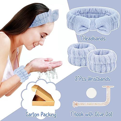 CERETIA Face Wash Headband and Wristband Set, Wrist Towels for Washing Face with Holder Microfiber Wristbands for Washing Face Absorbent Spa Wristbands Wrist Scrunchies Face Washing Wristbands