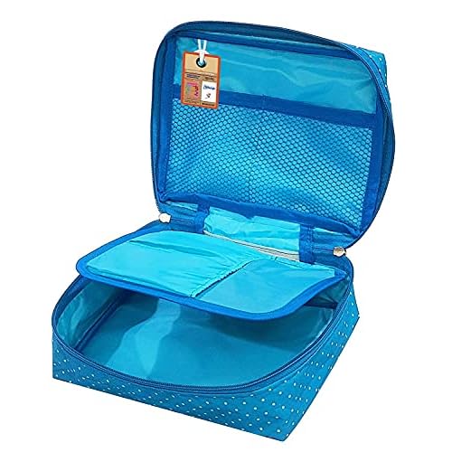atorakushon Travel Makeup Train Case Cosmetic Organizer Portable Artist Storage Bag Zipper Pouch with Adjustable Divider for Women Girls Gifts Water-Resistant Daily Storage Organzier (Sky Blue)