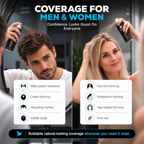 Mane Micro-Mineral Thickening Spray & Root Touch Up – Black, 200 ml (6.76 fl oz) for Fine & Thinning Hair
