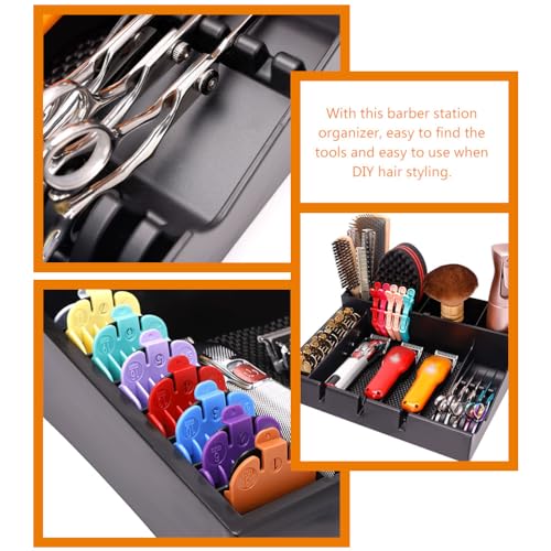 FRCOLOR Clipper Organizer for Barber with Multi-Compartment Push-Cut Storage Box and Clipper Guard Holder Salon Station Haircut Tools Keeper 15X12X4 Inches