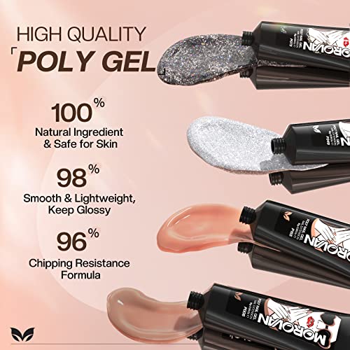 Morovan Poly Gel Slip Solution 120ml Nail Extension Gel Liquid Anti-stick Gel Solution with Brush Cup Nail Cleaner Nail Tips Clip Poly Nail Gel Liquid Solution for Polygel Easy DIY Poly Gel Nail