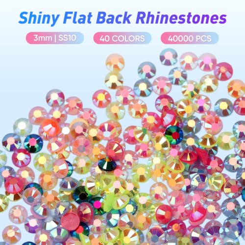 40000pcs Resin Rhinestones Bedazzling Kit - 40 Colors 3mm Flatback Gems