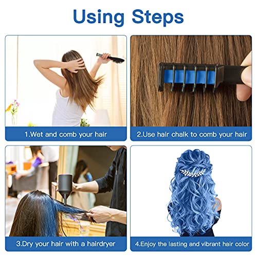 Blue Hair Chalk for Kids - 6 Washable Temporary Color Combs