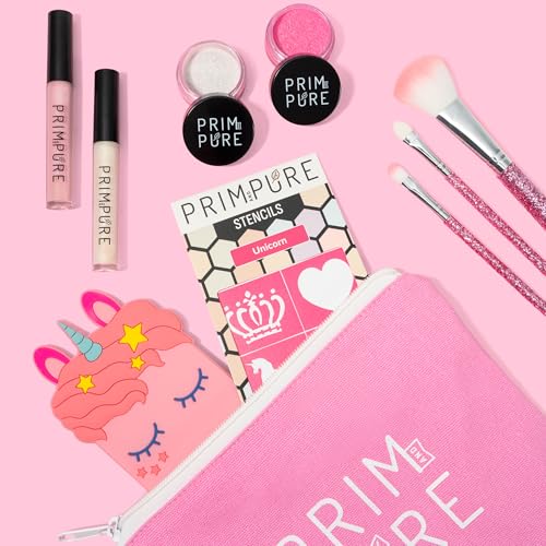 Prim and Pure Mineral Gift Set with Unicorn Mirror| Perfect for Play Dates & Birthday Parties | Kids Eyeshadow Makeup ? Mineral | Organic & Natural Makeup Kit for Kids| Made in USA (Pink)