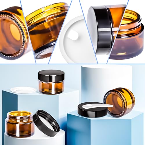 6-Pack 1oz Amber Glass Jars with Lids for Travel & Cosmetics