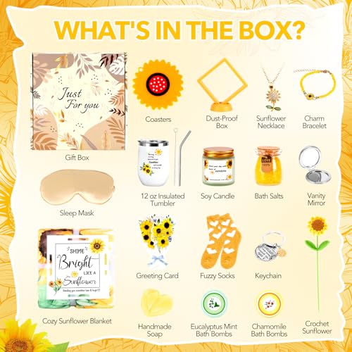 Self Care Gifts for Women, Sunflower Get Well Soon Gifts for Women Recovery After Surgery Care Package, Birthday Gifts Spa Gift Baskets Inspirational Gift Christmas Gift for Mom Sister Best Friends