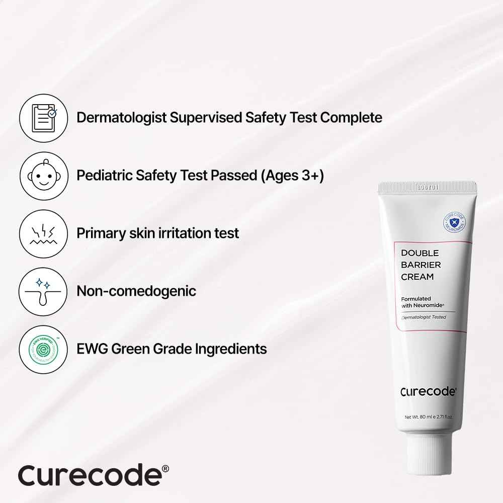 CURECODE Double Barrier Cream 80ml (2.71 Fl Oz) Korean Skin-Biome Science with Neuromide, Encourages Ceramide, Soothes Sensitive & Dry Skin, Strengthen and Repair Skin Barrier EWG verified