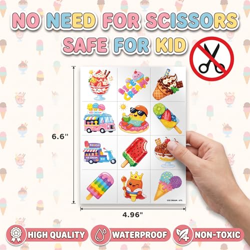 96 Ice Cream Temporary Tattoos for Kids | Colorful Designs