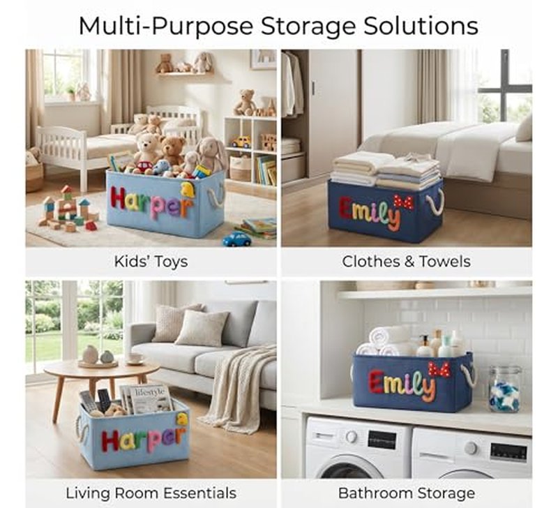 Personalized Fabric Storage Baskets with Custom Name Embroidery