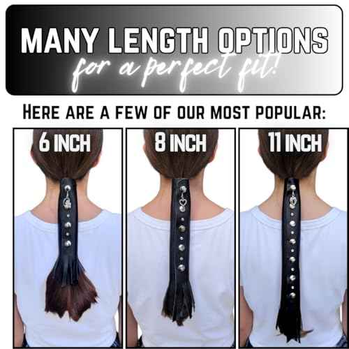 BLACK 18" inch Genuine Leather Motorcycle Hair Wrap for Long Hair - Handmade Ponytail Sleeve Long Hair Protector & Saver | Biker Hair Tie Helmet Accessory | Made in USA (18 inch, No Fringe)