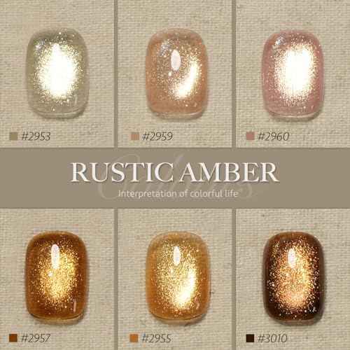 GAOY Cat Eye Gel Nail Polish Set with Magnet for Sparkling Maillard Effect, Caramel Amber Glitter Nail Art, Long Lasting Gel for Home & Salon Manicure