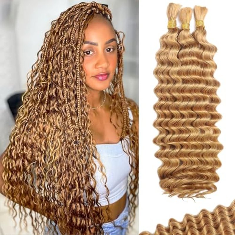 27" Blonde Boho Human Hair for Braiding - 120g Deep Wave