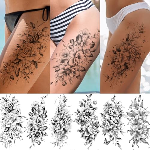 EMOME 12 Sheets Flower Temporary Tattoos for Women