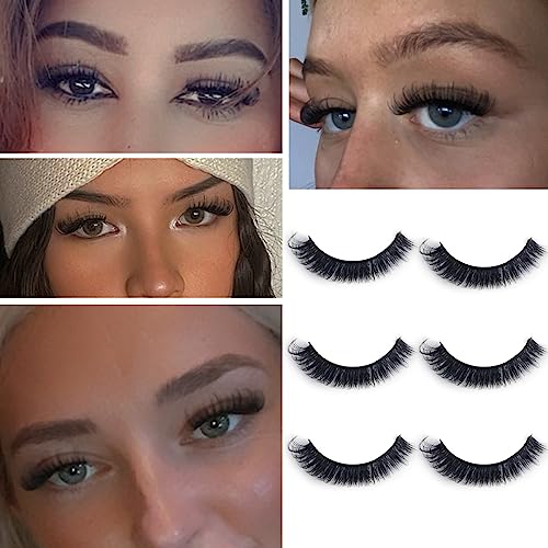 D Curl Faux Mink Lashes - 3 Pairs Russian Strip with Glue & Applicator