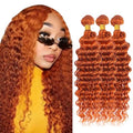 WuvuSnm Ginger Deep Wave Human Hair Bundles 28/30/32 inch 150g 350 #Orange DP