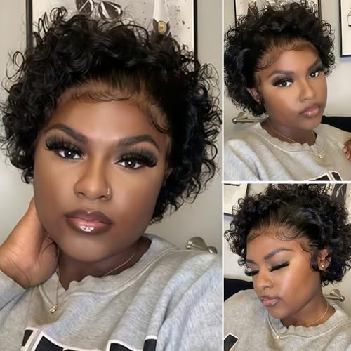 Pixie Cut Curly Bob Wig - 100% Brazilian Human Hair, Lace Front
