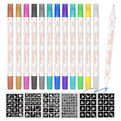 JimKing 12-Color Temporary Tattoo Markers with 6 Stencils