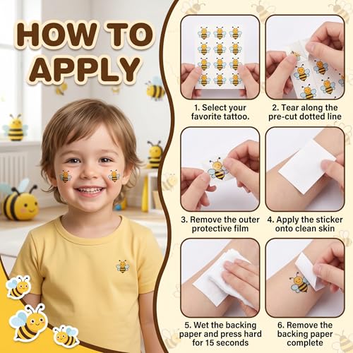 96 PCS Yellow Bee Temporary Tattoos for Kids