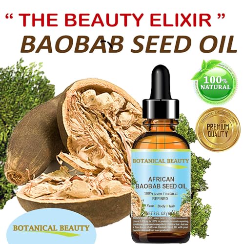 Botanical Beauty? BAOBAB SEED OIL 100% Pure Natural Refined Cold-Pressed Carrier Oil 0.5 Fl oz 15 ml For Face Skin Body Hair Lip Nails Rich in Vitamin C