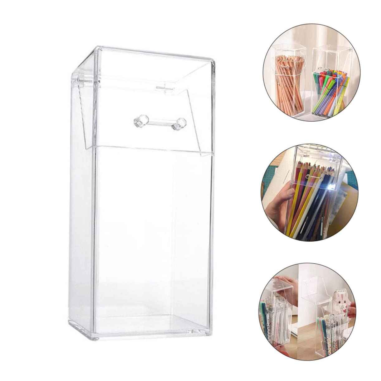 2Pcs Acrylic Makeup Brush Holder with Lid, Clear Makeup Holder, Cosmetic Organizer Cosmetic Storage Display Box for Dressing Tables and Vanity, 3.34 x 3.34 x 8.25inch
