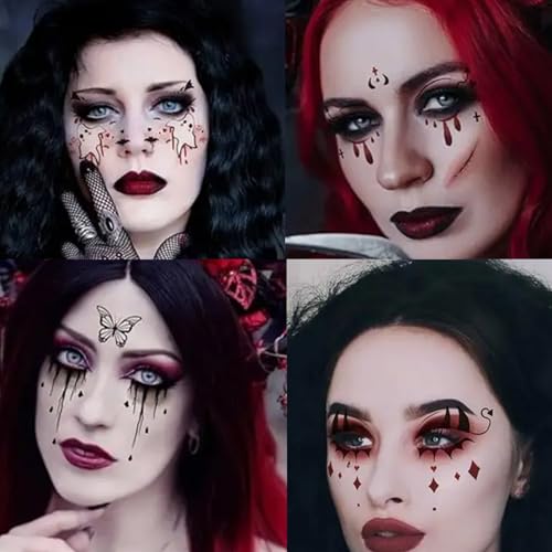 Halloween Face Tattoo Stickers - 10 Sheets Spider Web Eye Makeup