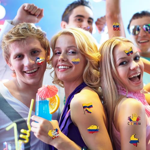 Colombia Flag Temporary Tattoos, 72 PCS Waterproof