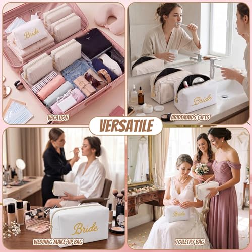 8-Piece Bridesmaid Makeup Bag Set, Seersucker & Embroidered