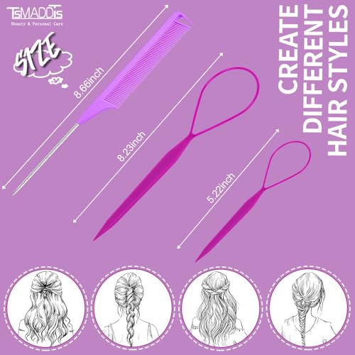Hair Loop Tool Set for French Braid Styling - Purple Variation