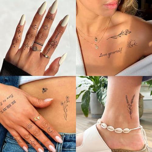 Semi-Permanent Flower Tattoos - 6 Sheets, 85 Designs, 2-Week Lasting