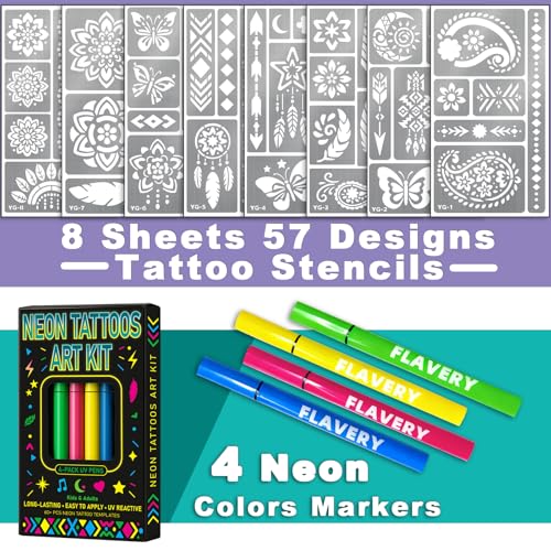 UV Neon Face Paint Markers + 57 Stencils