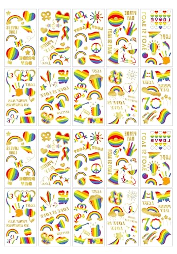Rainbow Temporary Tattoos - 20 Sheets Pride Waterproof Body Art