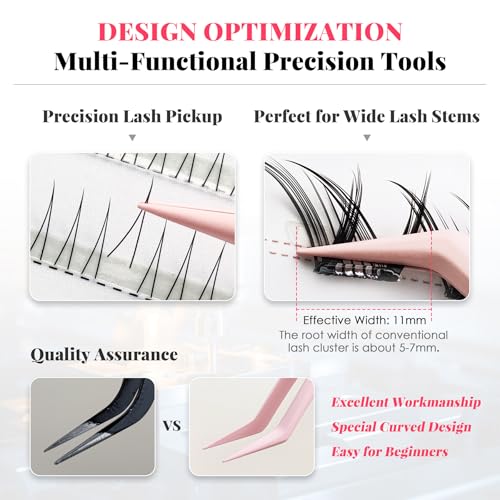 Tweezer P02 for DIY Lashes, Lash Application Tool, 1 PC Pointy Nano Coating Non-Stick Stainless Steel Curved Tweezer with a Protective Case, for Self-Adhesive/Pop-On Eyelash Extensions(Pink)