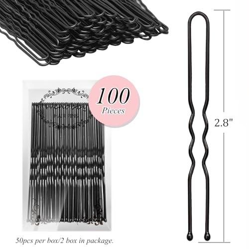 U-Shaped Hair Pins for Buns, 100 PCS Black Thick Bobby Pins