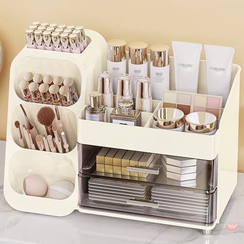 Large Capacity Makeup Organizer with Brush Holder for Vanity & Bathroom