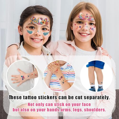 Partywind Temporary Face Tattoos for Kids - 15 Waterproof Sheets